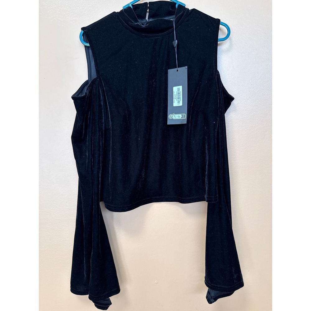 Killstar Soul Binding Top Blac Velvet Cold Shoulder Flared Sleeve XXL KSRA012227